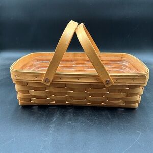 Longaberger 1999 Brown Woven Basket with handles and plastic liner